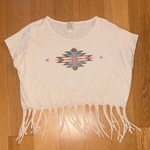 Freeloader Cream Fringe Crop Top with Geometric Pattern